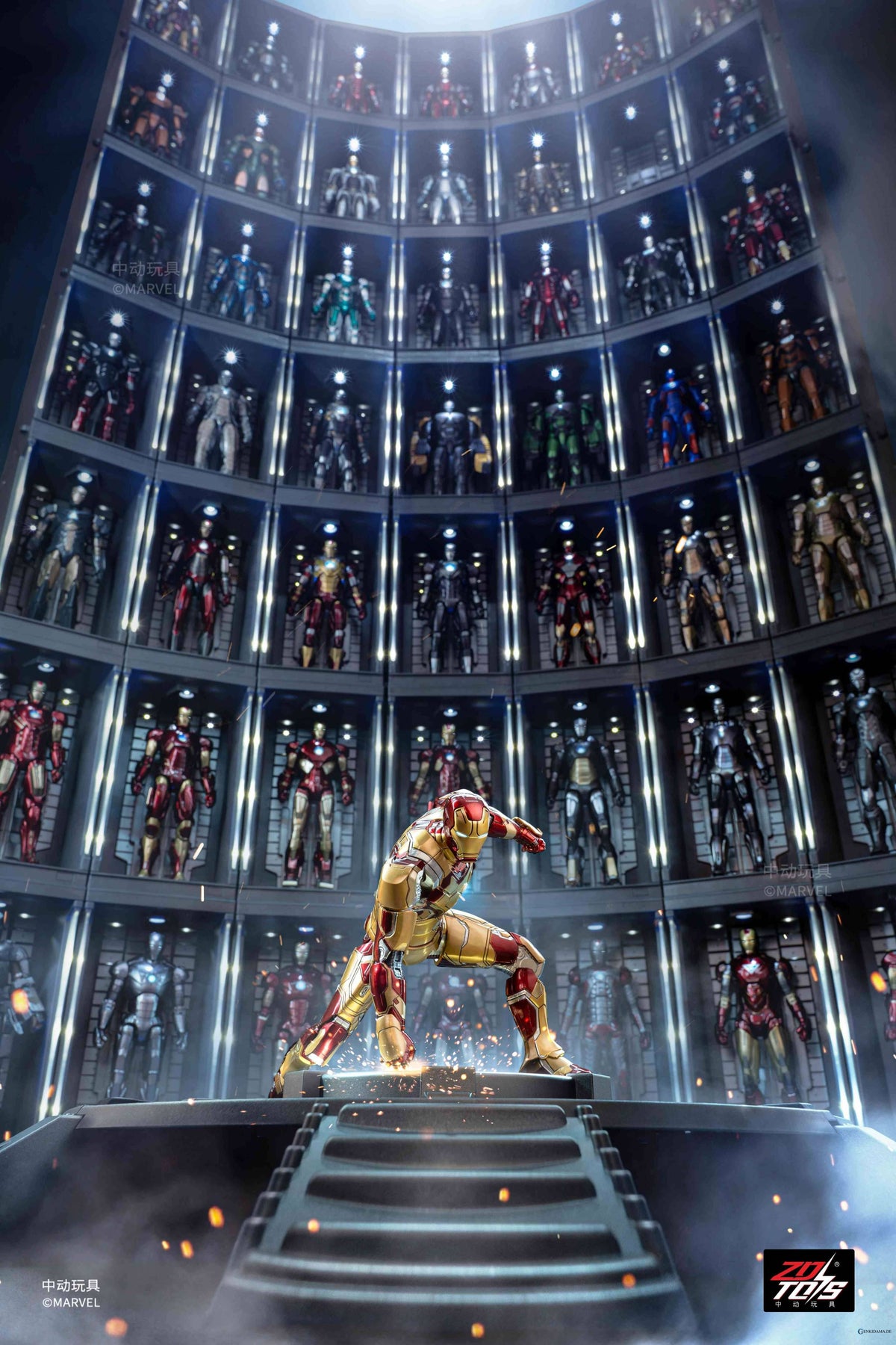 MARVEL Avengers: Iron Man Mk.46 - 7-inch Action Figure + Hall of Armor Set