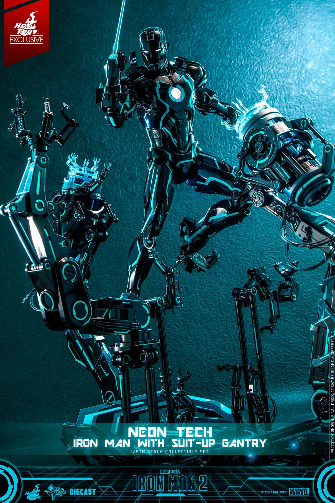 Neon Tech Iron Man mit Suit-Up Gantry Hot Toys