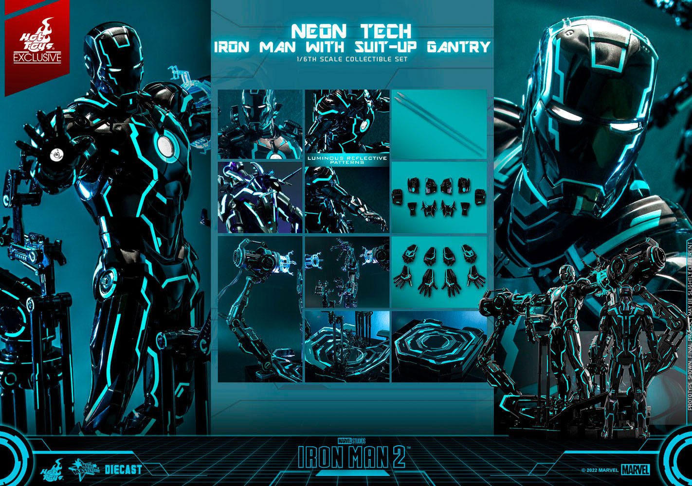 Neon Tech Iron Man mit Suit-Up Gantry Hot Toys